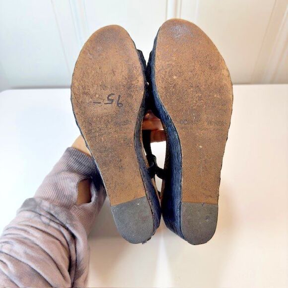 Donald J. Pliner Black Bowie Straw Wedge Sandals Shoes Women's Size 7.5M - Picture 7 of 9